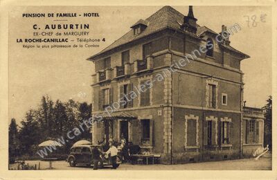 Carte postale ancienne Pension de Famille - Hôtel C. Auburtin — La Roche-Canillac (Corrèze)