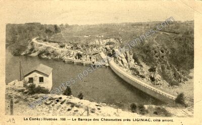 Carte postale ancienne barrage des chaumettes — Roche-le-Peyroux (Corrèze)