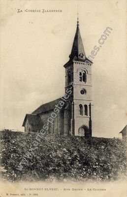 Carte postale ancienne Rive Droite - Le Clocher — Saint-Bonnet-Elvert (Corrèze)