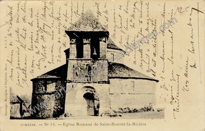 Carte postale ancienne Eglise Romane de Saint-Bonnet-la-Rivière — Saint-Bonnet-la-Rivière (Corrèze)
