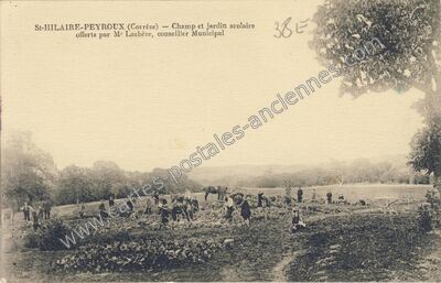 Carte postale ancienne Champ et jardin scolaire offerts par Mr Lachèze, conseiller Municipal — Saint-Hilaire-Peyroux (Corrèze)