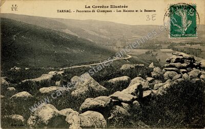 Carte postale ancienne Panorama de Champeau - Les Maisons et la Bessette — Tarnac (Corrèze)