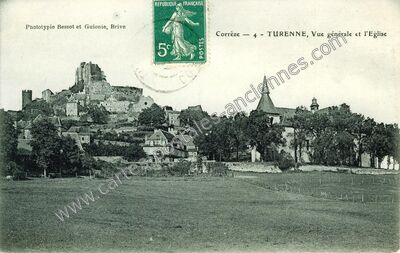 Carte postale ancienne Vue générale et l'Eglise — Turenne (Corrèze)