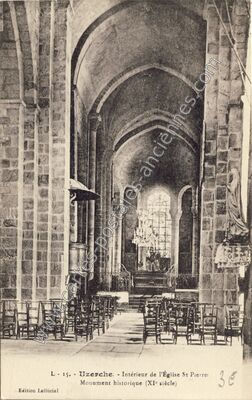 Carte postale ancienne Intérieur de l'Église St Pierre Monument historique (XIe siècle) — Uzerche (Corrèze)