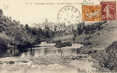 Carte postale ancienne Les vieux Châteaux et la Vézère à l'Ouest — Uzerche (Corrèze)