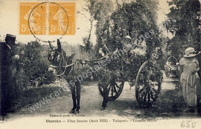 Carte postale ancienne Fêtes fleuries (Août 1922) - Voiturette "Tonnelle fleurie — Uzerche (Corrèze)