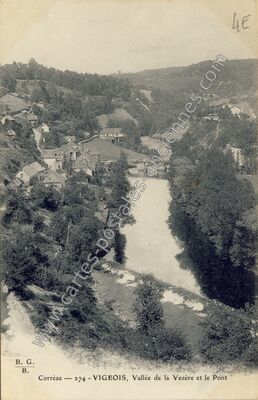 Carte postale ancienne Vallée de la Vezère et le Pont — Vigeois (Corrèze)