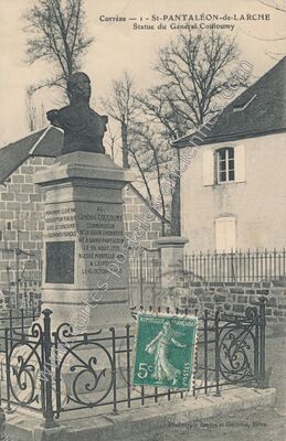 Carte postale ancienne Statue du Général Couloumy — Saint-Pantaléon-de-Larche (Corrèze)
