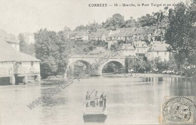 Carte postale ancienne Le Pont Turgot et ses abords — Uzerche (Corrèze)