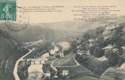 Carte postale ancienne La Vallée de la Vézère, la Station et le Tunnel, et le Château de Comborn — Estivaux (Corrèze)