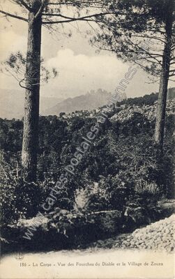 Carte postale ancienne La Corse - Vue des Fourches du Diable et le Village de Zouza — Zonza (Corse-du-Sud)