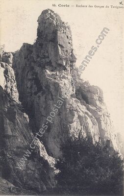 Carte postale ancienne Rochers des Gorges du Tavignan — Corte (Haute-Corse)