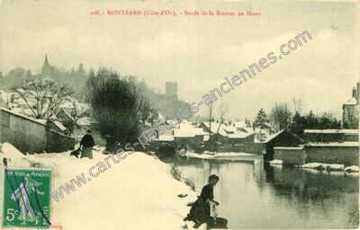 Carte postale ancienne Bords de la Brenne en Hiver — Montbard (Côte-d'Or)