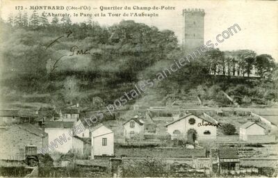Carte postale ancienne Quartier du Champ-de-Foire L'Abattoir, le Parc et la Tour de l'Aubéspin — Montbard (Côte-d'Or)