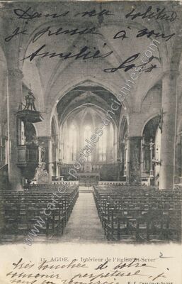 Carte postale ancienne Intérieur de l'Eglise St-Sever — Agde (Hérault)