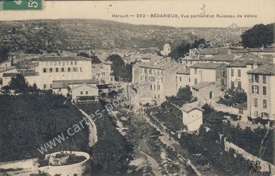 Carte postale ancienne Vue partielle et Ruisseau de Vèbre — Bédarieux (Hérault)
