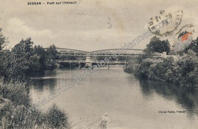 Carte postale ancienne Pont sur l'Hérault — Bessan (Hérault)