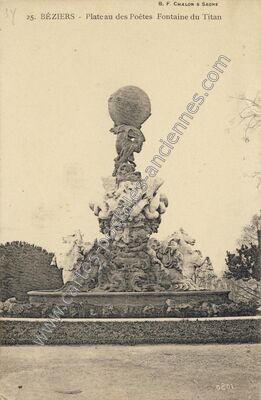 Carte postale ancienne Plateau des Poêtes Fontaine du Titan — Béziers (Hérault)