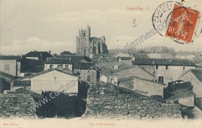 Carte postale ancienne Vue à vol d'oiseau — Capestang (Hérault)