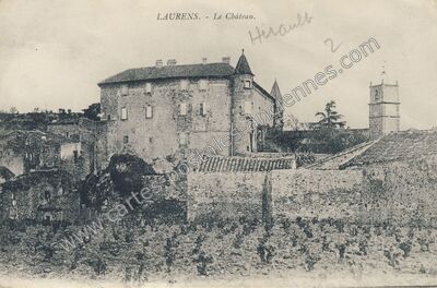 Carte postale ancienne Le Château — Laurens (Hérault)