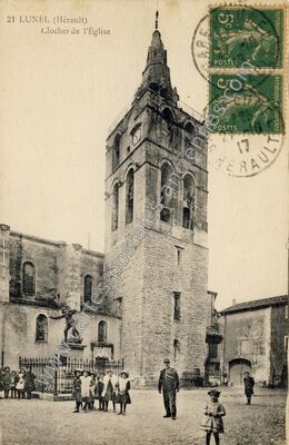 Carte postale ancienne Clocher de l'Église — Lunel (Hérault)