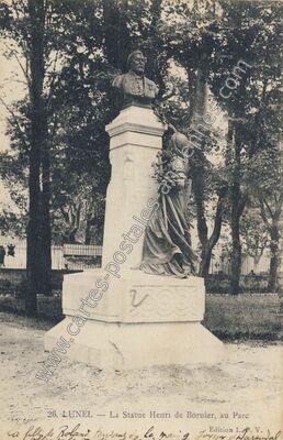 Carte postale ancienne La Statue Henri de Bornier, au Parc — Lunel (Hérault)