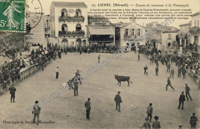 Carte postale ancienne Course de taureaux à la Provençale — Lunel (Hérault)