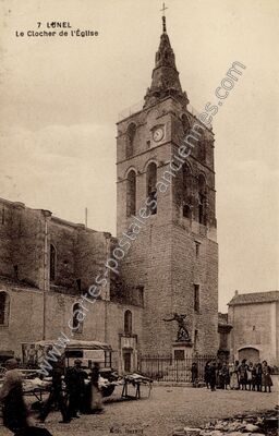 Carte postale ancienne Le Clocher de l'Église — Lunel (Hérault)