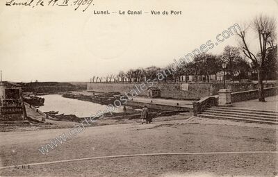 Carte postale ancienne Le Canal - Vue du Port — Lunel (Hérault)