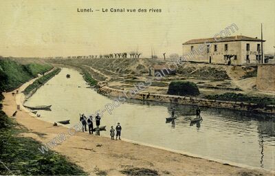 Carte postale ancienne Le Canal vue des rives — Lunel (Hérault)