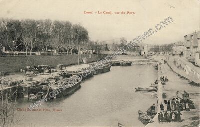 Carte postale ancienne Le Canal, vue du Port — Lunel (Hérault)