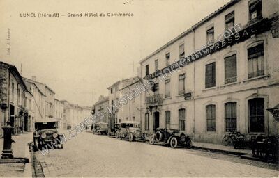 Carte postale ancienne Grand Hôtel du Commerce — Lunel (Hérault)