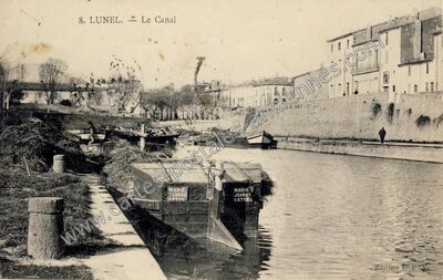 Carte postale ancienne Le Canal — Lunel (Hérault)