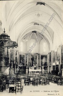 Carte postale ancienne Intérieur de l'Église — Lunel (Hérault)