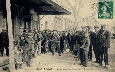 Carte postale ancienne Lous conseils d'un vieil Cassaire — Lunel (Hérault)