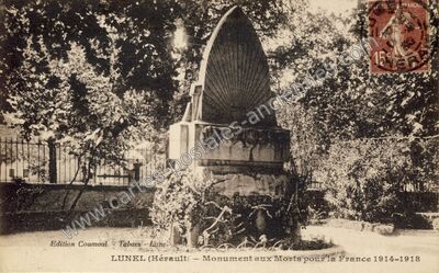 Carte postale ancienne Monument aux Morts pour la France 1914-1918 — Lunel (Hérault)