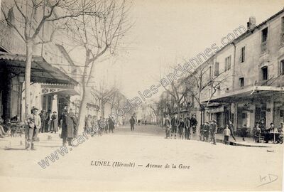 Carte postale ancienne Avenue de la Gare — Lunel (Hérault)