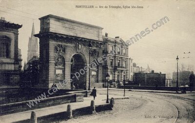 Carte postale ancienne Arc de Triomphe, Eglise Ste-Anne — Montpellier (Hérault)