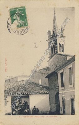 Carte postale ancienne Le Clocher — Olonzac (Hérault)