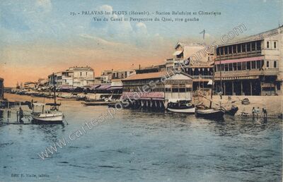 Carte postale ancienne Station Balnéaire et Climatique. Vue du Canal et Perspective du Quai, rive gauche — Palavas-les-Flots (Hérault)