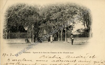 Carte postale ancienne Square de la Gare des Chemins de fer d'Intérêt local — Pézenas (Hérault)