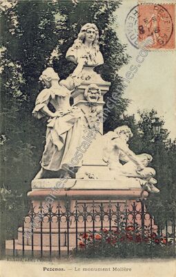 Carte postale ancienne Le monument Molière — Pézenas (Hérault)