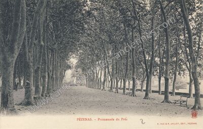 Carte postale ancienne Promenade du Prés — Pézenas (Hérault)