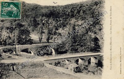 Carte postale ancienne Les Deux Ponts de Trois-Dents — Saint-Gervais-sur-Mare (Hérault)