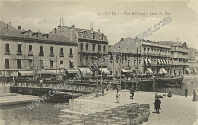 Carte postale ancienne Pont National - Quai du Bosc — Sète (Hérault)