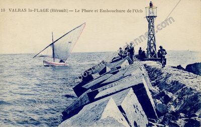Carte postale ancienne Le Phare et Embouchure de l'Orb — Valras-Plage (Hérault)