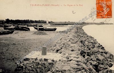Carte postale ancienne La Digue et le Port — Valras-Plage (Hérault)