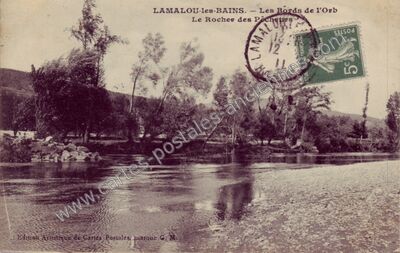 Carte postale ancienne Les Bords de l'Orb Le Rocher des Pêcheurs — Lamalou-les-Bains (Hérault)
