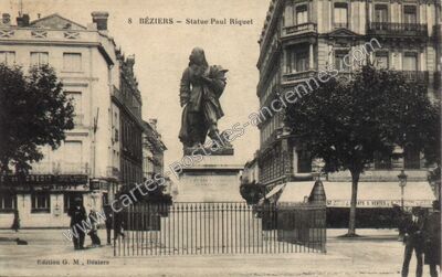 Carte postale ancienne Statue Paul Riquet — Béziers (Hérault)
