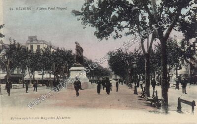 Carte postale ancienne Allées Paul Riquet — Béziers (Hérault)